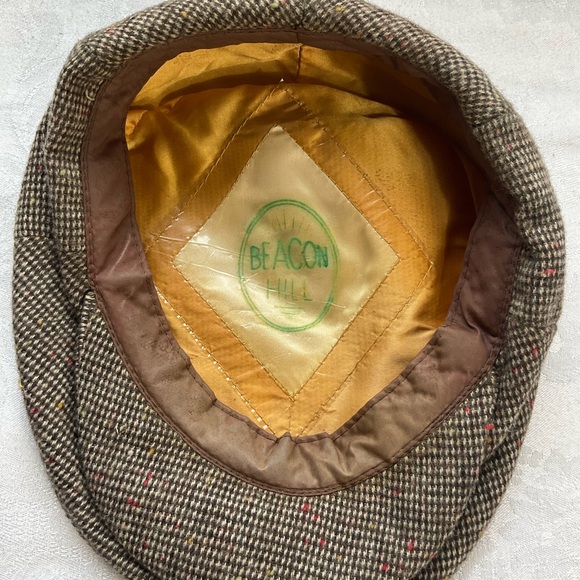 Beacon Hill “Dadcore” Vintage Wool Flat Cap W Gold Quilted Lining, Peaky Style - Picture 3 of 4